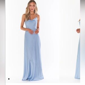 Tuscany Maxi Slip Dress Steele Blue Satin